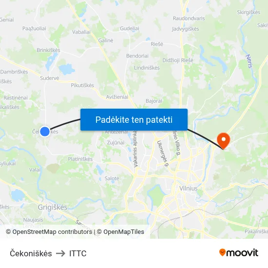 Čekoniškės to ITTC map