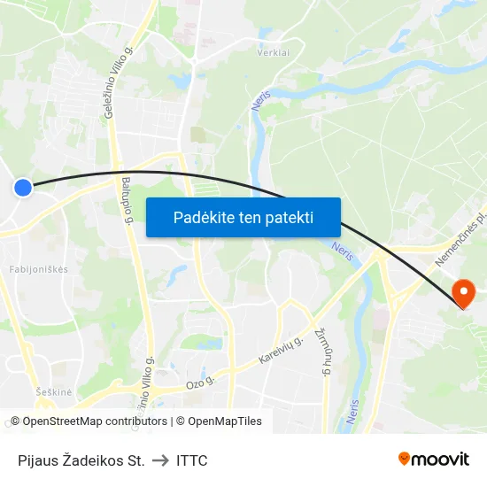Pijaus Žadeikos St. to ITTC map