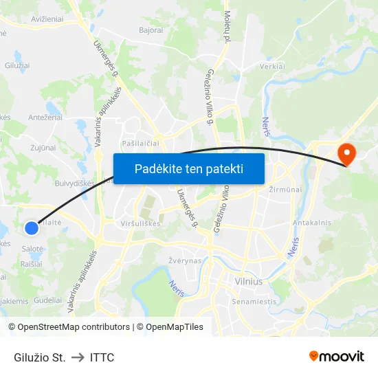 Gilužio St. to ITTC map
