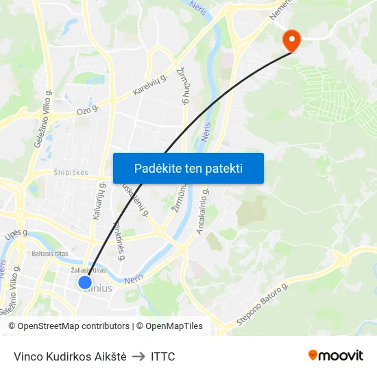 Vinco Kudirkos Aikštė to ITTC map