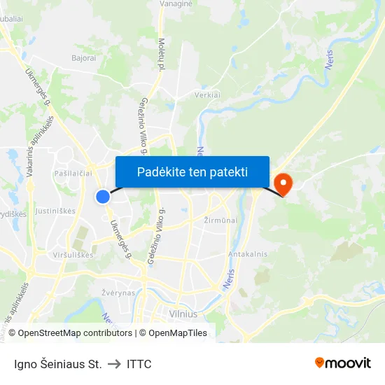 Igno Šeiniaus St. to ITTC map