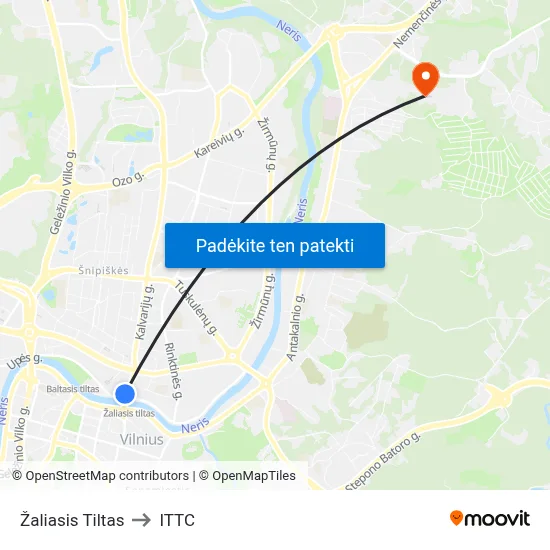 Žaliasis Tiltas to ITTC map