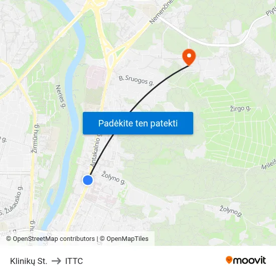 Klinikų St. to ITTC map
