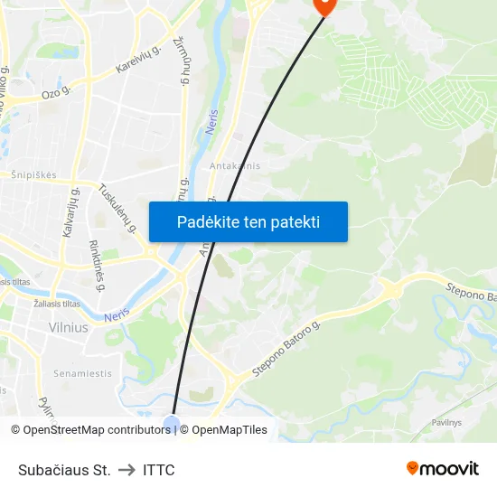 Subačiaus St. to ITTC map