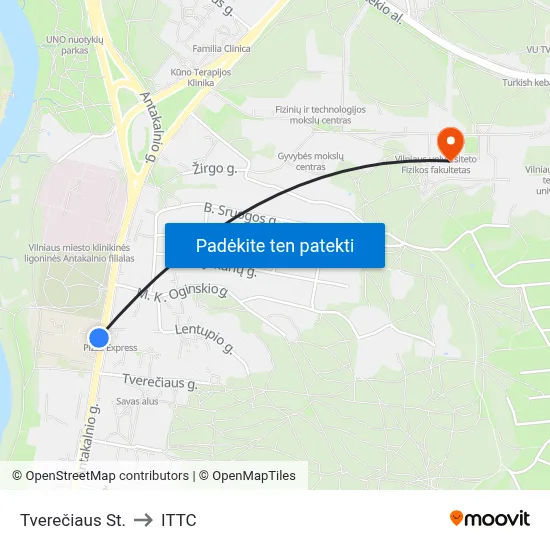 Tverečiaus St. to ITTC map