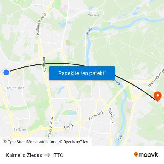 Kaimelio Žiedas to ITTC map
