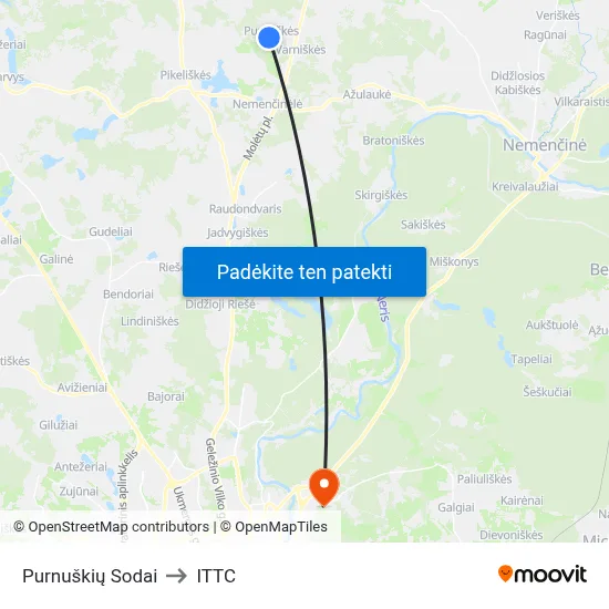 Purnuškių Sodai to ITTC map