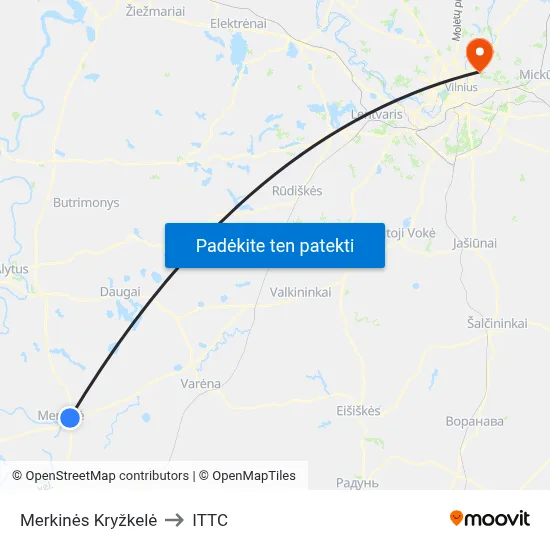 Merkinės Kryžkelė to ITTC map