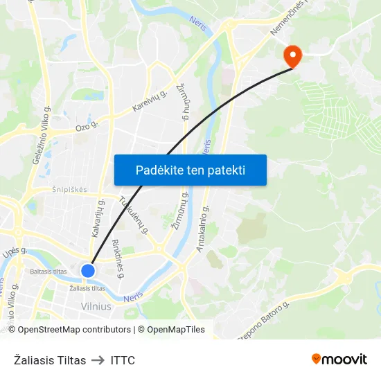 Žaliasis Tiltas to ITTC map
