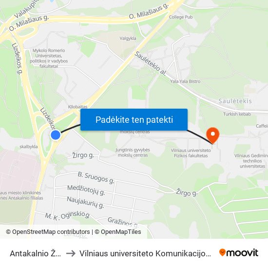 Antakalnio Žiedas to Vilniaus universiteto Komunikacijos fakultetas map