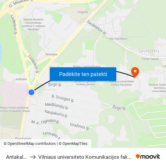 Antakalnis to Vilniaus universiteto Komunikacijos fakultetas map