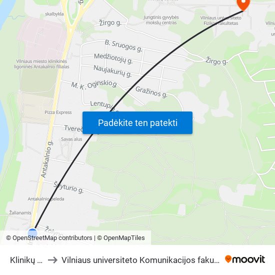 Klinikų St. to Vilniaus universiteto Komunikacijos fakultetas map