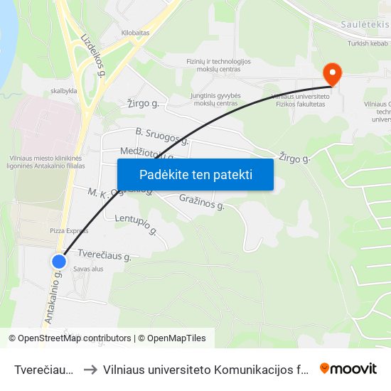 Tverečiaus St. to Vilniaus universiteto Komunikacijos fakultetas map
