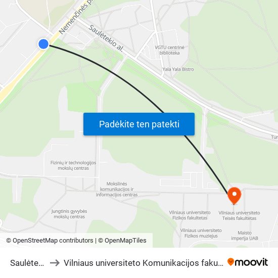 Saulėtekis to Vilniaus universiteto Komunikacijos fakultetas map