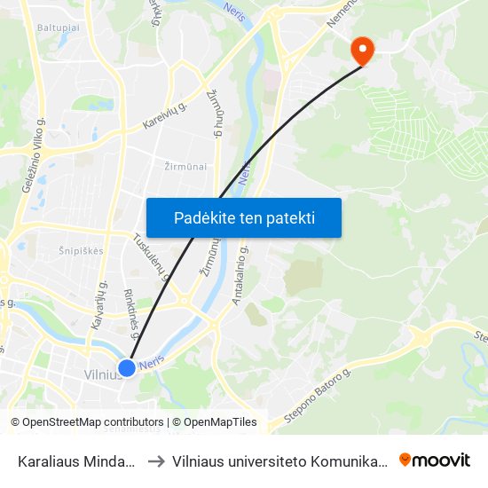 Karaliaus Mindaugo Tiltas to Vilniaus universiteto Komunikacijos fakultetas map