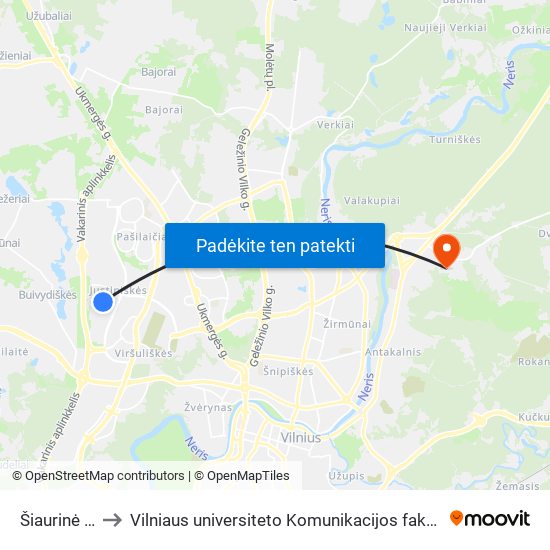 Šiaurinė St. to Vilniaus universiteto Komunikacijos fakultetas map