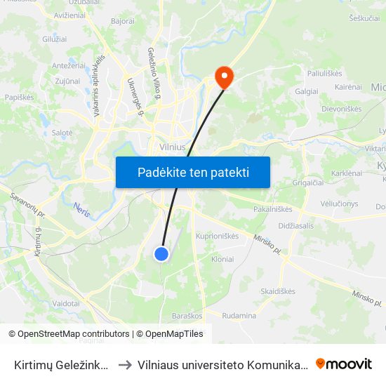 Kirtimų Geležinkelio Stotis to Vilniaus universiteto Komunikacijos fakultetas map