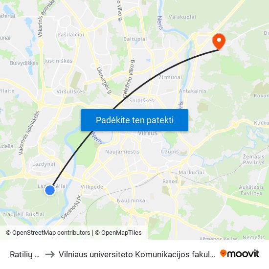 Ratilių St. to Vilniaus universiteto Komunikacijos fakultetas map