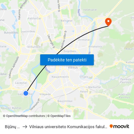 Bijūnų St. to Vilniaus universiteto Komunikacijos fakultetas map
