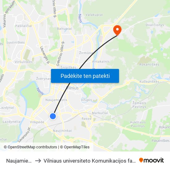 Naujamiestis to Vilniaus universiteto Komunikacijos fakultetas map
