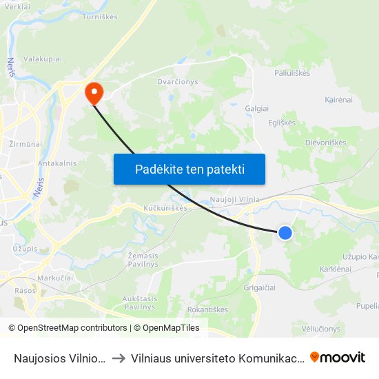 Naujosios Vilnios Žiedas to Vilniaus universiteto Komunikacijos fakultetas map