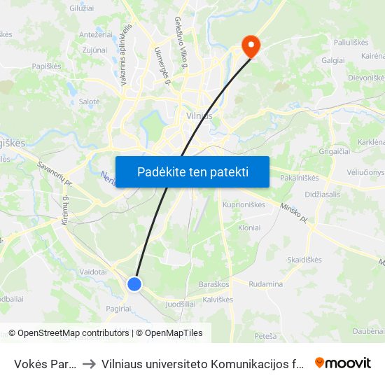 Vokės Parkas to Vilniaus universiteto Komunikacijos fakultetas map