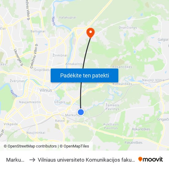 Markučiai to Vilniaus universiteto Komunikacijos fakultetas map