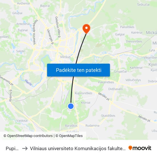 Pupinė to Vilniaus universiteto Komunikacijos fakultetas map