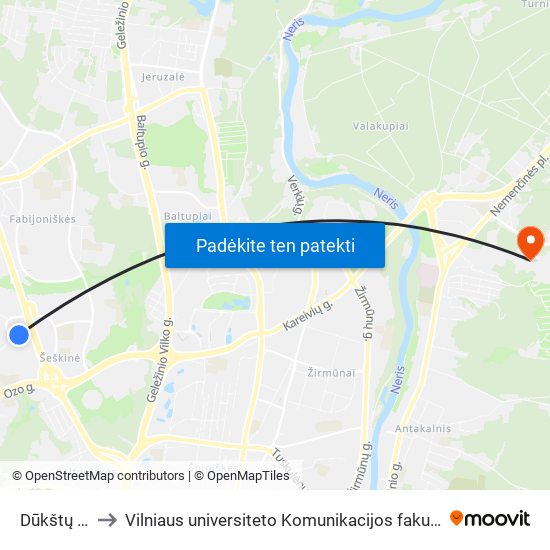 Dūkštų St. to Vilniaus universiteto Komunikacijos fakultetas map