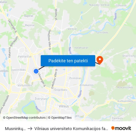 Musninkų St. to Vilniaus universiteto Komunikacijos fakultetas map