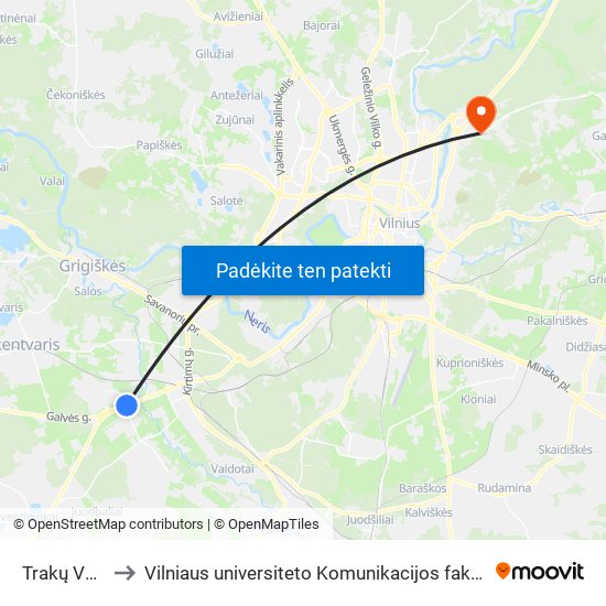 Trakų Vokė to Vilniaus universiteto Komunikacijos fakultetas map