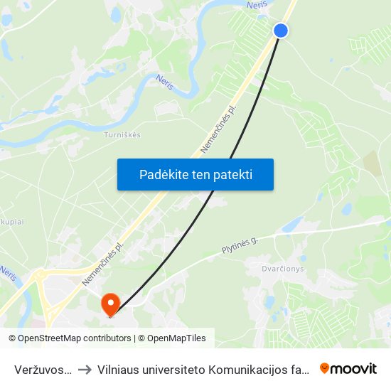 Veržuvos St. to Vilniaus universiteto Komunikacijos fakultetas map