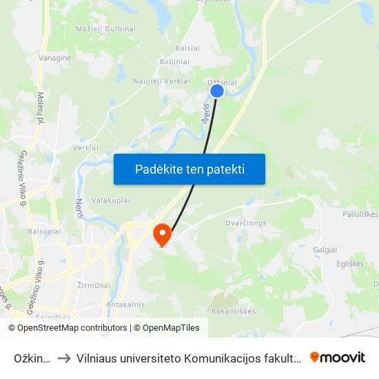 Ožkiniai to Vilniaus universiteto Komunikacijos fakultetas map