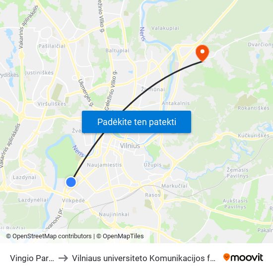 Vingio Parkas to Vilniaus universiteto Komunikacijos fakultetas map