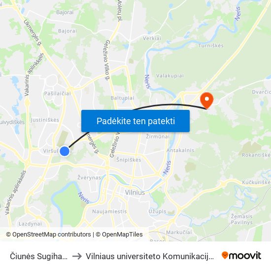 Čiunės Sugiharos St. to Vilniaus universiteto Komunikacijos fakultetas map