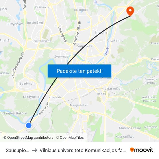 Sausupio St. to Vilniaus universiteto Komunikacijos fakultetas map