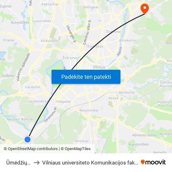 Ūmėdžių St. to Vilniaus universiteto Komunikacijos fakultetas map