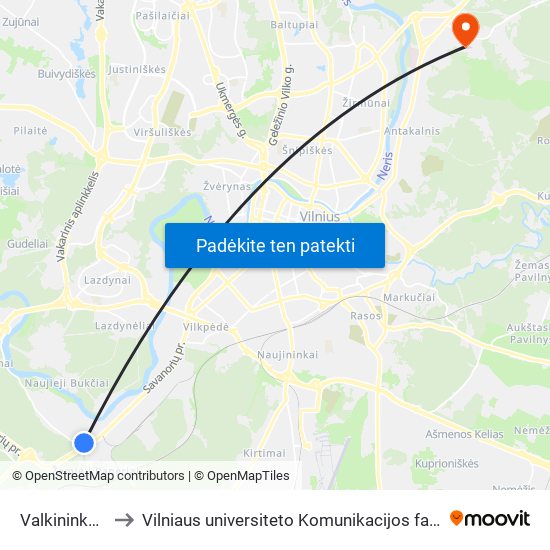 Valkininkų St. to Vilniaus universiteto Komunikacijos fakultetas map