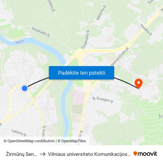 Žirmūnų Seniūnija to Vilniaus universiteto Komunikacijos fakultetas map