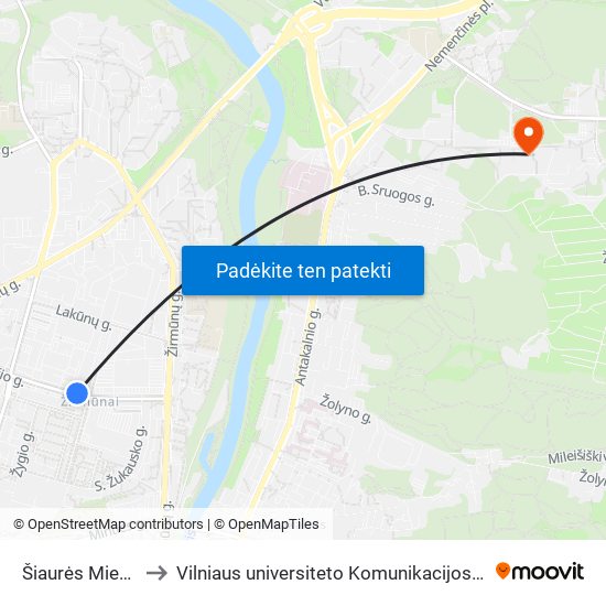 Šiaurės Miestelis to Vilniaus universiteto Komunikacijos fakultetas map