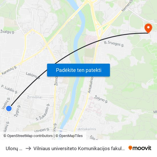 Ulonų St. to Vilniaus universiteto Komunikacijos fakultetas map