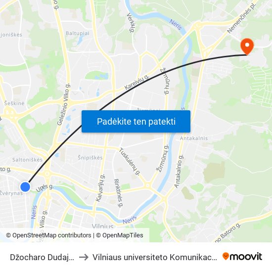 Džocharo Dudajevo Skv. to Vilniaus universiteto Komunikacijos fakultetas map