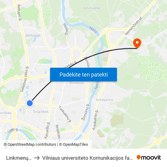 Linkmenų St. to Vilniaus universiteto Komunikacijos fakultetas map