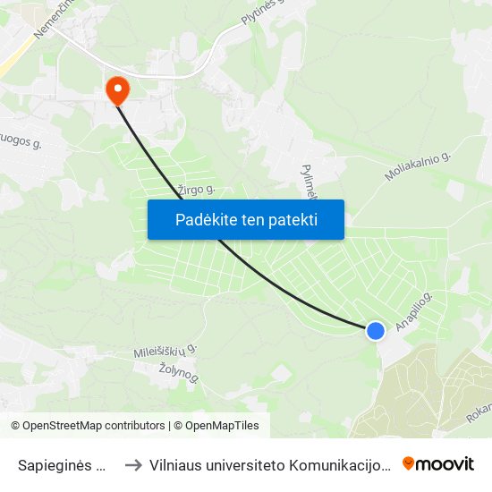 Sapieginės Miškas to Vilniaus universiteto Komunikacijos fakultetas map