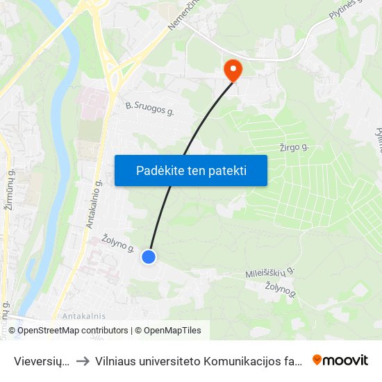 Vieversių St. to Vilniaus universiteto Komunikacijos fakultetas map