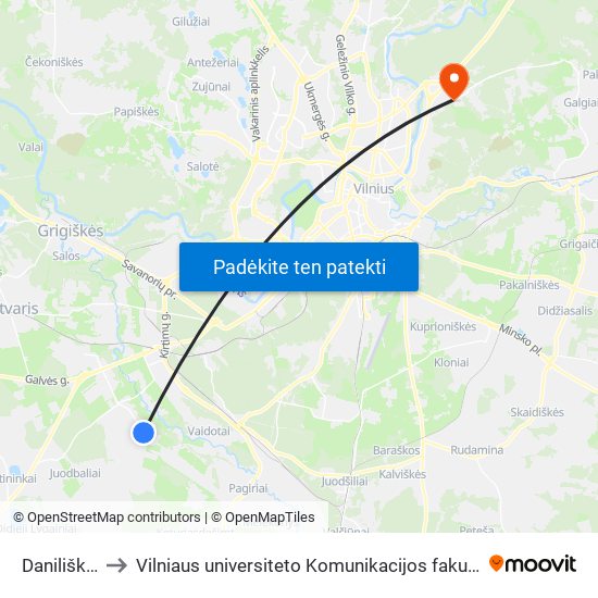 Daniliškės to Vilniaus universiteto Komunikacijos fakultetas map