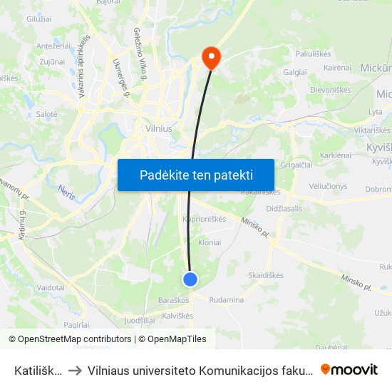 Katiliškės to Vilniaus universiteto Komunikacijos fakultetas map