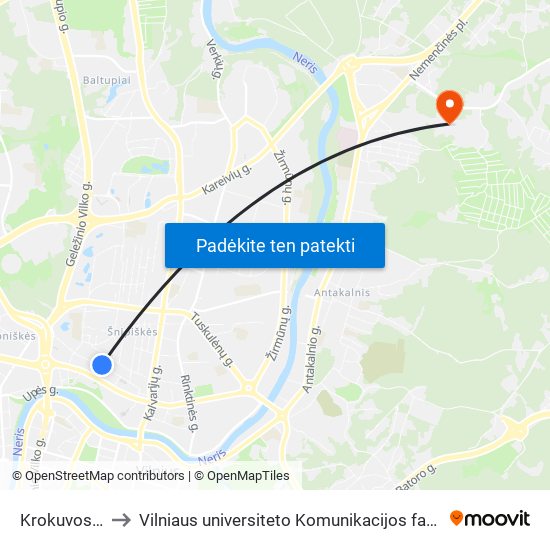 Krokuvos St. to Vilniaus universiteto Komunikacijos fakultetas map