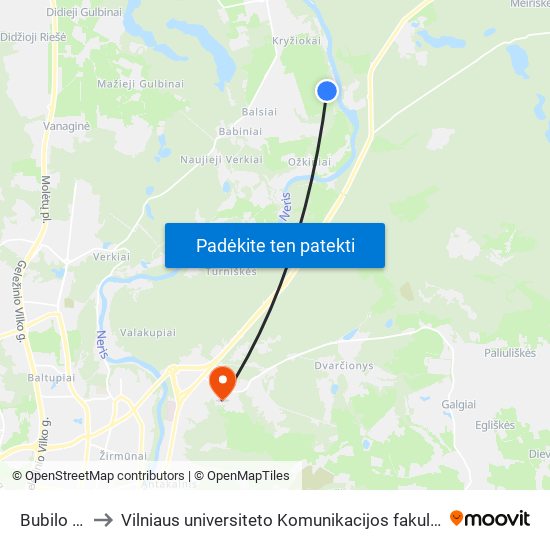 Bubilo St. to Vilniaus universiteto Komunikacijos fakultetas map