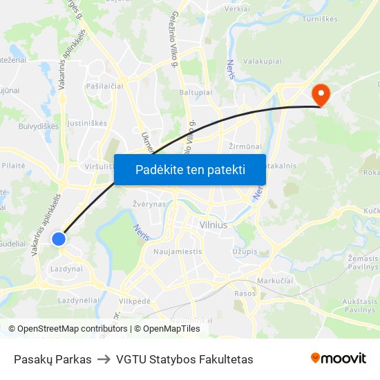 Pasakų Parkas to VGTU Statybos Fakultetas map